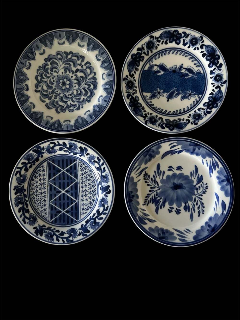 Vintage Japanese Blue and White Porcelain Salad Plates Set of 4